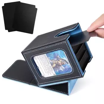 Venssu Deck Trading Card Display 100 Совместимость с двойными и тройными вертикальными 2 разделителями и 1 верхним кожаным синим с черным футляром, футляром, окном,