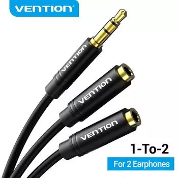 Vention 3,5 мм аудио стерео Y-разветвитель удлинительный кабель 3,5 мм «папа» на 2 порта 3,5 мм «мама» для наушников гарнитура-разветвитель адаптер iphone 30cm чёрный