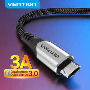 Vention 3A Двусторонний кабель Micro USB, нейлоновый кабель для быстрой зарядки для Samsung Xiaomi HTC LG, USB-кабель для зарядного устройства, кабель для передачи данных, кабель для мобильного телефона 0.25m