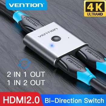 Vention HDMI Switch Bi-Direction 2.0 HDMI Splitter 1x2/2x1 Адаптер 2 в 1 Out Converter для PS4 Pro/4/3 TV Box HDMI 4K Switcher HDMI 2.0 Switch серый