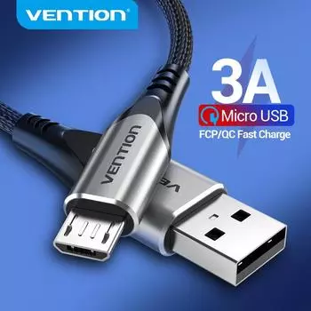 Vention Micro USB-кабель 3A, USB-кабель для быстрой зарядки, USB-кабель для передачи данных для Samsung Android, Xiaomi LG, планшета, мобильного телефона, USB-кабель для передачи данных 0.25m серый