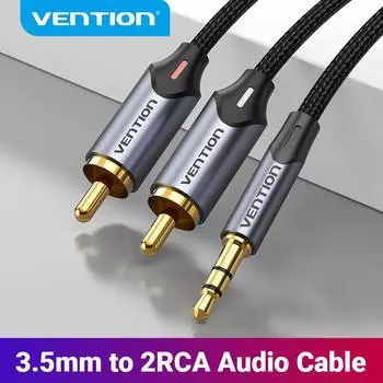Vention RCA кабель 3,5 мм на 2RCA аудиокабель 3,5 мм штекер RCA кабель «папа-папа» для усилителя сабвуфера домашний кинотеатр DVD VCD 50cm чёрный