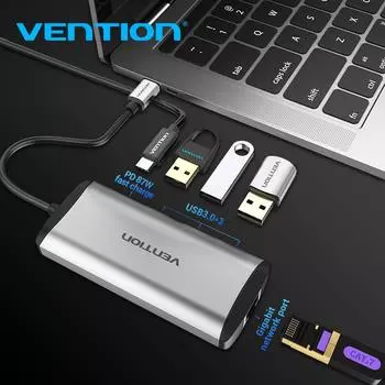Vention Thunderbolt 3 док-адаптер-концентратор USB C к HDMI RJ45 USB 3,0 аудио-видео разветвитель для MacBook Samsung Huawei USB C адаптер