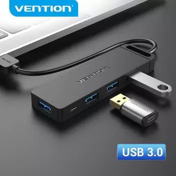 Vention USB 3.0 HUB 4-портовый адаптер Multi USB Splitter Высокоскоростной OTG для Macbook ПК Компьютерные аксессуары Adaptador USB Hab 0.15m чёрный