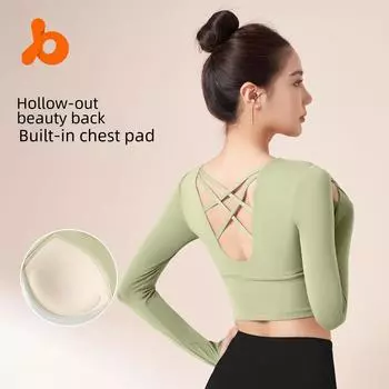 Верх для йоги Juyitang Cross-Back: Облегающая, с длинными рукавами, без бюстгальтера одежда для фитнеса для женщин XL барби розовый