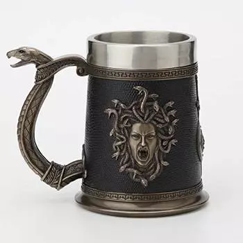 Veronese Design 5 3/4 Inch Greek Medusa Beer Stein Cold Cast Resin Antique Bronze Finish Statue Home Decor