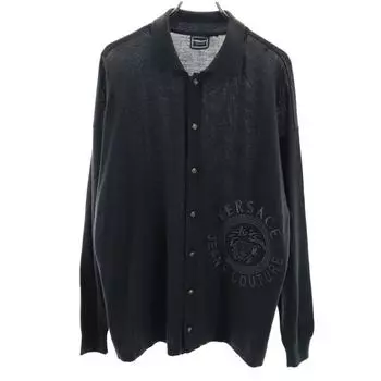 VERSACE JEANS COUTURE wool Long sleeve knit cardigan M Charcoal gray Men s Used
