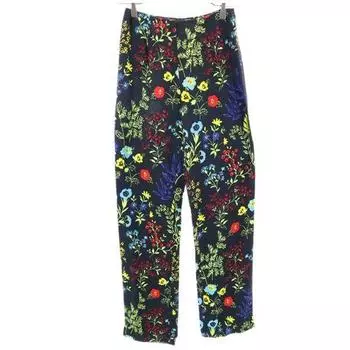 VERSACE made in Italy Floral Thin Long pants 24/38 Black series Side zip Women Used