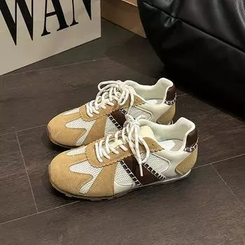 Versatile casual board shoes retro color matching women s summer fashion round head mesh breathable comfortable lightweight single shoes 35