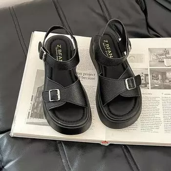 Versatile casual platform sandals girls fashion soft-soled beach slope heel cool slippers 35
