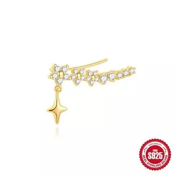 Versatile Fashion Simple Ins Style S925 Sterling Silver Five-Petaled Flower Full Diamond Ear Hook Quadrangram Metal Pendant Earrings 925 Silver
