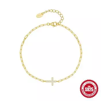 Versatile S925 Sterling Silver Paper Clip Zircon Cross Fashion Classic Simple Bracelet Bracelet 925 Silver золотой