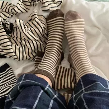 Versatile Striped Socks Women S Cotton Socks Medium Tube Tide Japanese Deodorant Couple Stockings Men One Size коричневый