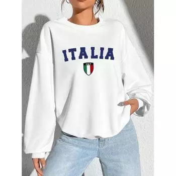 Versatile White Casual Pullover with Letter Print Extra Large