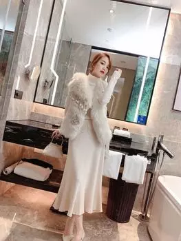 Version 2024 Heavy Industry Beaded Tassel with Belt White Vest Imitation Fur Women s Winter Vest Jacket Tide S 80-100