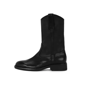 Версия из коровьей кожи ~ Su Yinyin s Same Washed Horse Leather V-Mouth Mid Tube Western Cowboy Boots Thick Hop Short Boots Women s Desert Boots 35