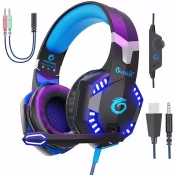 ВерсияTECH. Игровая гарнитура, Гарнитура PS4 с микрофоном, Совместима со Switch, ПК, PS4, Skype, FPS, Xbox One, Синяя, G2000