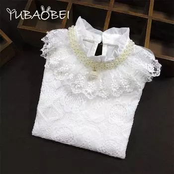Весенне-осенне-зимняя блузка для девочек, рубашки для маленьких школьников, топы для девочек, хлопковая кружевная детская рубашка с длинными рукавами, детская одежда 12M белый