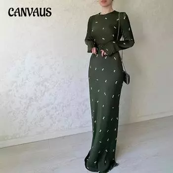Весенне-осеннее женское платье, модное темпераментное платье с длинными рукавами и тонкими рюшами, длинное платье S