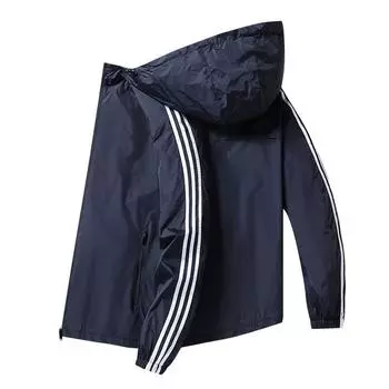 Весенне-осенний тонкий мужской повседневный спортивный тренчкот Three Bars Loose Large Size Hooded Jacket Cardigan Jacket M белый