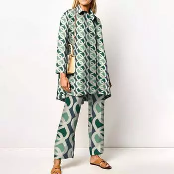 Весенне-осенний женский костюм-рубашка с длинными рукавами Urban Personality Tide Printing Casual Womens Clothing S