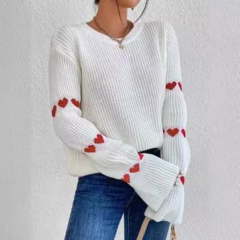 Весенне-осенний женский свитер-пуловер Loose Love Jacquard Knitwear S белый
