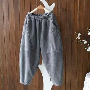 Весенне-осенняя мода Simplicity Art Retro High Talyze Pocket Свободные свободные повседневные брюки-редиски для женщин M