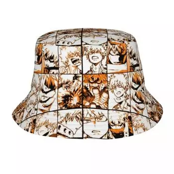 Весенние головные уборы Бакуго Кацуки Коллаж My Hero Academia Merch Панамы в стиле хип-хоп Женская шляпа от солнца унисекс Сессионная шляпа Кепка для рыбалки One Size
