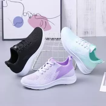 Весенние женские кроссовки Flying Weave Mesh Sport Casual Lightweight Soft Sole Running Shoes 40 чёрный