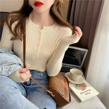 Весенний новый женский базовый универсальный вязаный свитер One Size чёрный