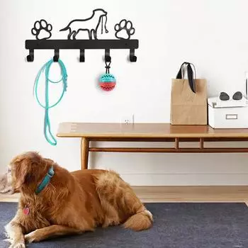 Вешалка для собак Metal Paw Pet с 5 крючками - настенная вешалка для пальто, ключей, поводков, полотенец и многого другого, железный органайзер для произведений искусства чёрный