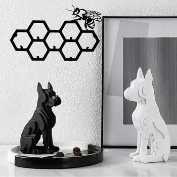 Вешалка металлическая пчела настенная - Bee & Honeycomb Art. Для прихожей. Вешалка для ключей, пальто, шапки, полотенца. Домашний декор. чёрный