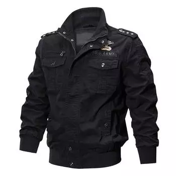 Весна и осень Air Force One Pilot Jacket Мужская тонкая вышитая куртка Tooling для мужчин M чёрный