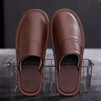 Весна, лето, осень, тапочки из коровьего спилка, унисекс, тапочки, мягкие, для спальни, для дома, на плоской подошве, для мужчин и женщин, теплые тапочки с подкладкой, обувь 29 кофейный
