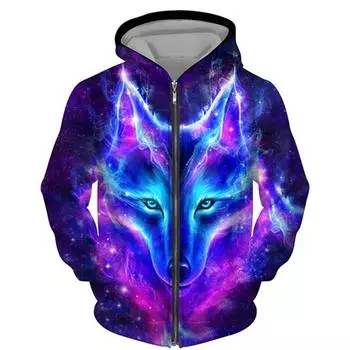 Весна Осень 3D Wolf Series Printed Zipper Hoodie Men Women Couples Hoodie Hoodie Jacket Casual Fashion Jacket S