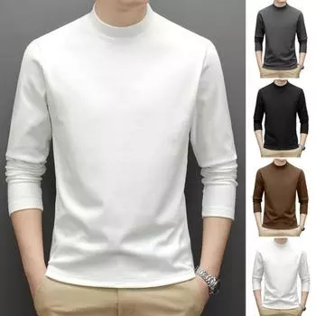 Весна Осень Мужской Фитнес Топ Slim Fit Полувысокий Воротник Эластичный Двойной Плюшевый Длинный M чёрный