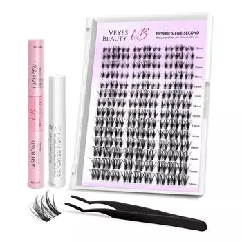 Veyesbeauty Whisper Cluster Lashes Натуральные ресницы 30D и 40D, пушистые и невесомые, 224 пучка, 8-16 мм Lash Tray чёрный