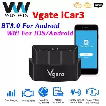 Vgate iCar3 ELM327 Wi-Fi для Android/IOS Bluetooth для Android автомобильный диагностический сканер ELM 327 V2.1 OBD OBD2 считыватель кодов инструмент автоматического сканирования чёрный