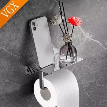 VGX Toilet Paper Holder Phone Shelf 304 Stainless Steel Bathroom Roll Tissue Rack Toilet Hand Paper Dispenser Box Punch-fre чёрный