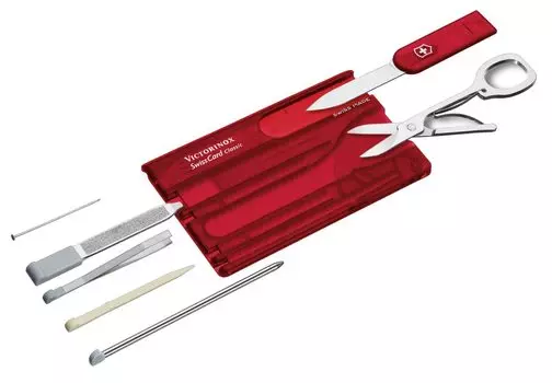 VICTORINOX Swiss Card Classic полупрозрачный красный швейцарский армейский нож многофункциональный канцелярские принадлежности канцелярские ножницы шариковая ручка в комплекте сделано в Швейцарии