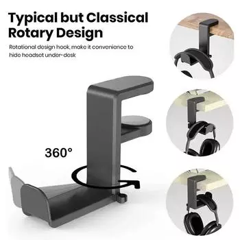 VIKEFON No Punch Table Clip Hook Держатель для наушников Вращающийся на 360 градусов держатель для наушников Подвесной для Bose Sony Airpods Max чёрный