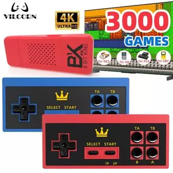 VILCORN 8BitKing Video Wireless Game Stick Mini Everdrive HD Мини-консоль для GBC GB NES PCE Drive FC Dendy 3000 Games синий