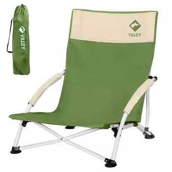 VILLEY Outdoor Low Camping Low Style Folding Easy Ultra Load Capacity High Sports Storage Bag Green Chair, Cross Leg Chair, Chair, Chair, Chair, зелёный