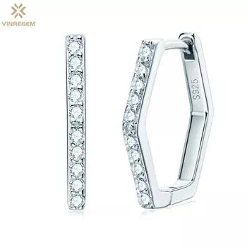 Vinregem D Diamonds, модные серьги-кольца из стерлингового серебра 925 пробы 3EX VVS1, настоящий муассанит, драгоценный камень, шестигранные серьги-кольца, ювелирные украшения для женщин, подарок
