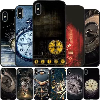 Vintage clock black Silicone Phone Case For iPhone 12 XR XS Max 5 5S SE 2020 6 6S 7 8 PLUS X 11Pro Max11 Cover Shell iPhone 5 5S SE