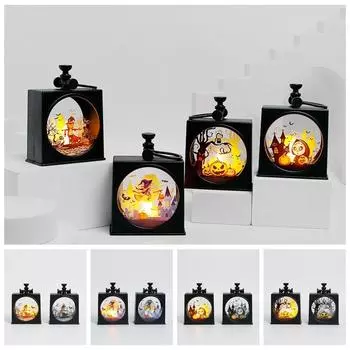 Vintage Lanterns LED Wind Lamp Retro Style Dazzling Ghost Lamp Handle Design Handheld Hanging Pumpkin Lantern Light
