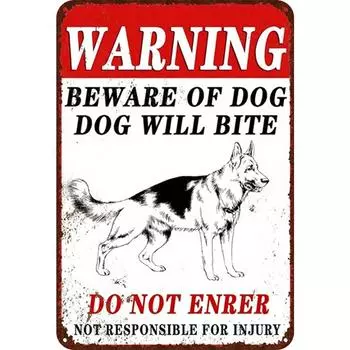 Vintage Metal Plate Dog Warning Rectangular Iron Painting Wall Art Decor30x40cm