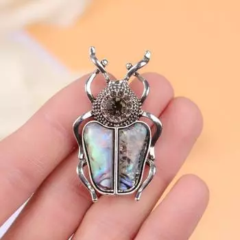 Винтажная брошь Niche Beetle, имитация ракушки Abalone, бриллиантовое насекомое, значок, украшение для корсажа
