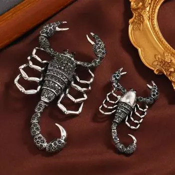 Винтажная брошь в виде скорпиона со стразами для мужского пальто, куртки, насекомого, аксессуары, аксессуары для одежды двойного назначения