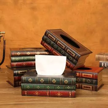Винтажная коробка для салфеток в европейском стиле с поддельной книгой